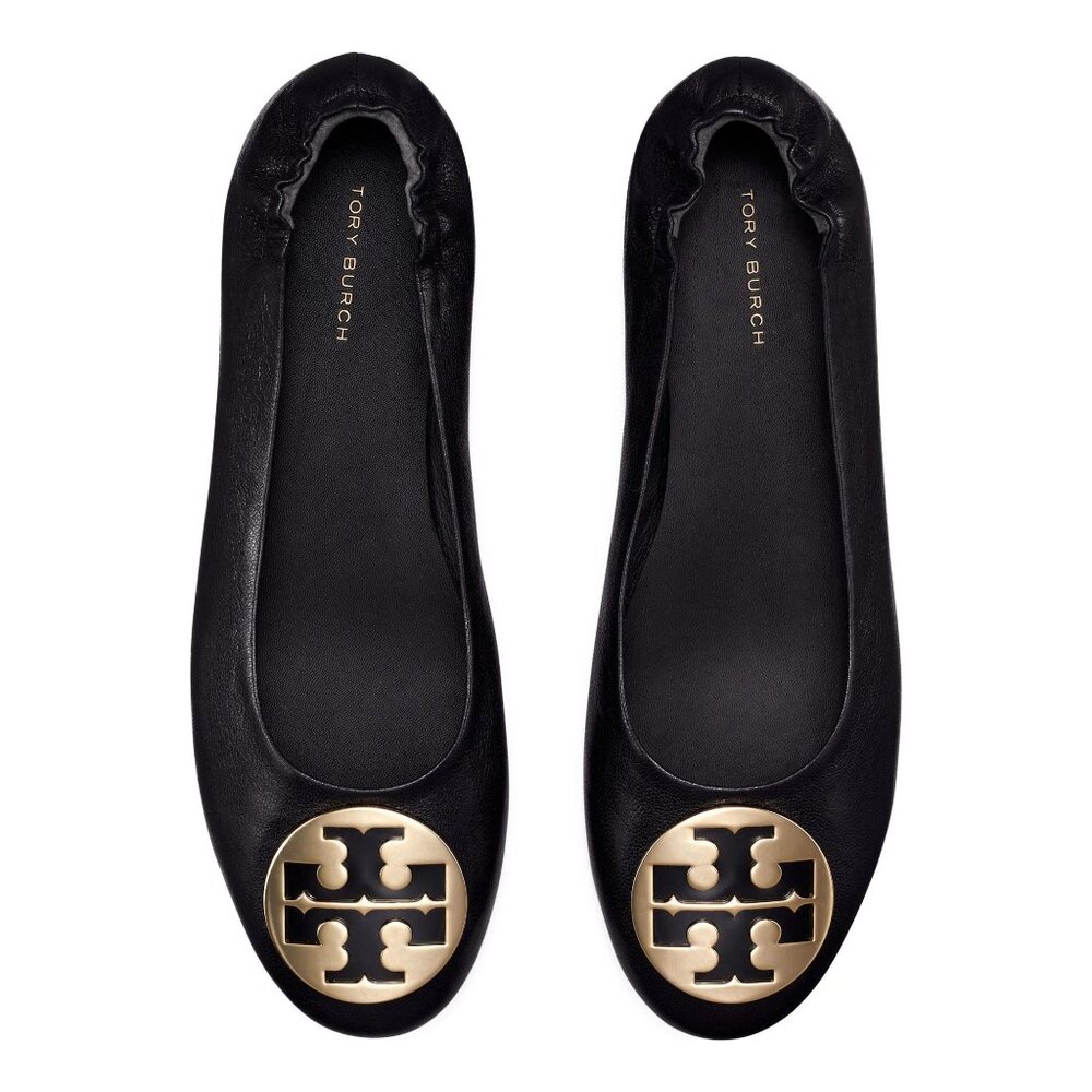 πTORY BURCH Claire Ballet Flats Shoes Logo Black 7 - Picture 7 of 16